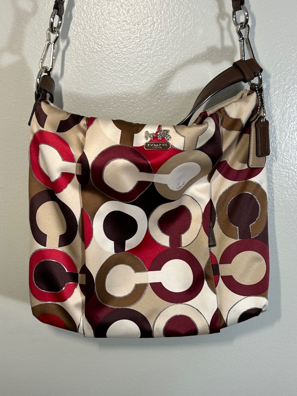 Y2K Coach Madison Isabelle Sateen Shoulder Bag Cream Brown Purple F1273
